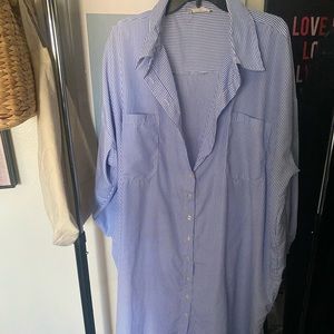 Blue and White Stripped Shirt Dress